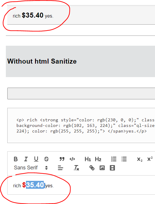 Color and BackgroundColor no show when [santize] = "true" · Issue 1348