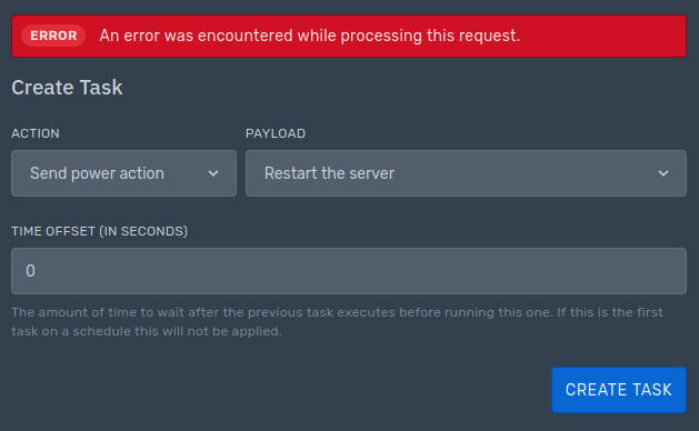 500 Error when creating a scheduled task · Issue #1986 · pterodactyl ...