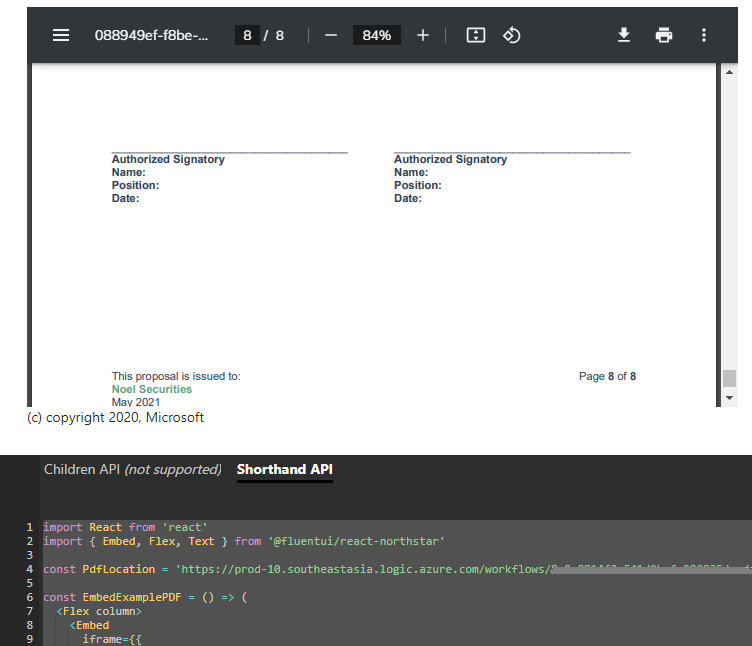 React northstar Embed component does not render PDF except demo site ...