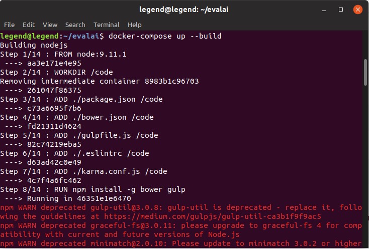 gulp-deprecation error while running docker-compose command · Issue ...