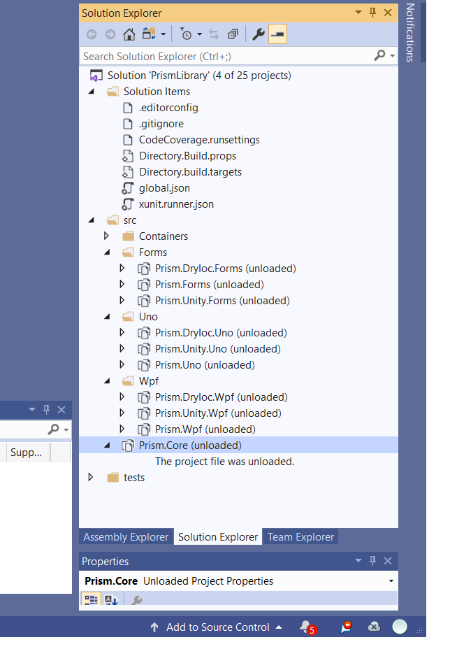 Prism latest source code projects not loading in Microsoft Visual ...