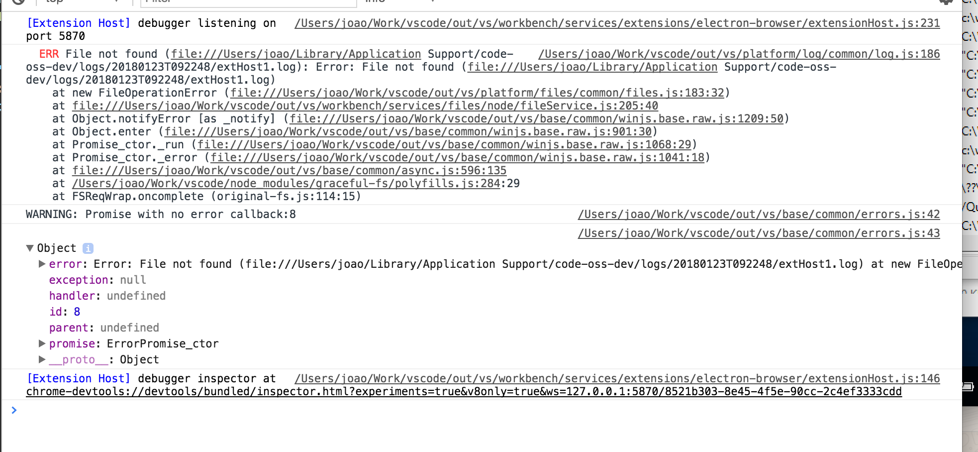 Ext host log file not found issue 42018 microsoft vscode github