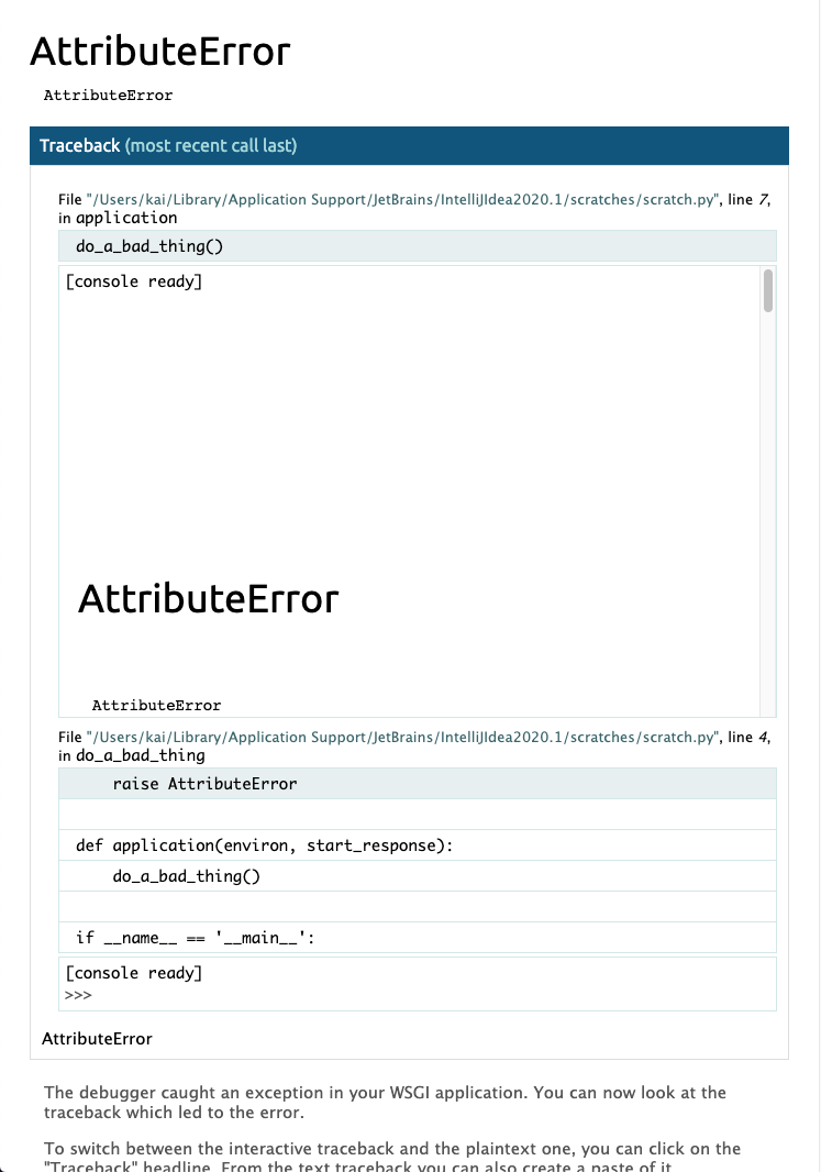 Debug page shows console with interactive debugging off · Issue #1875