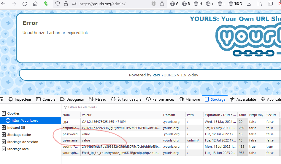 A cookie pair named `username` and `password` will prevent logging in