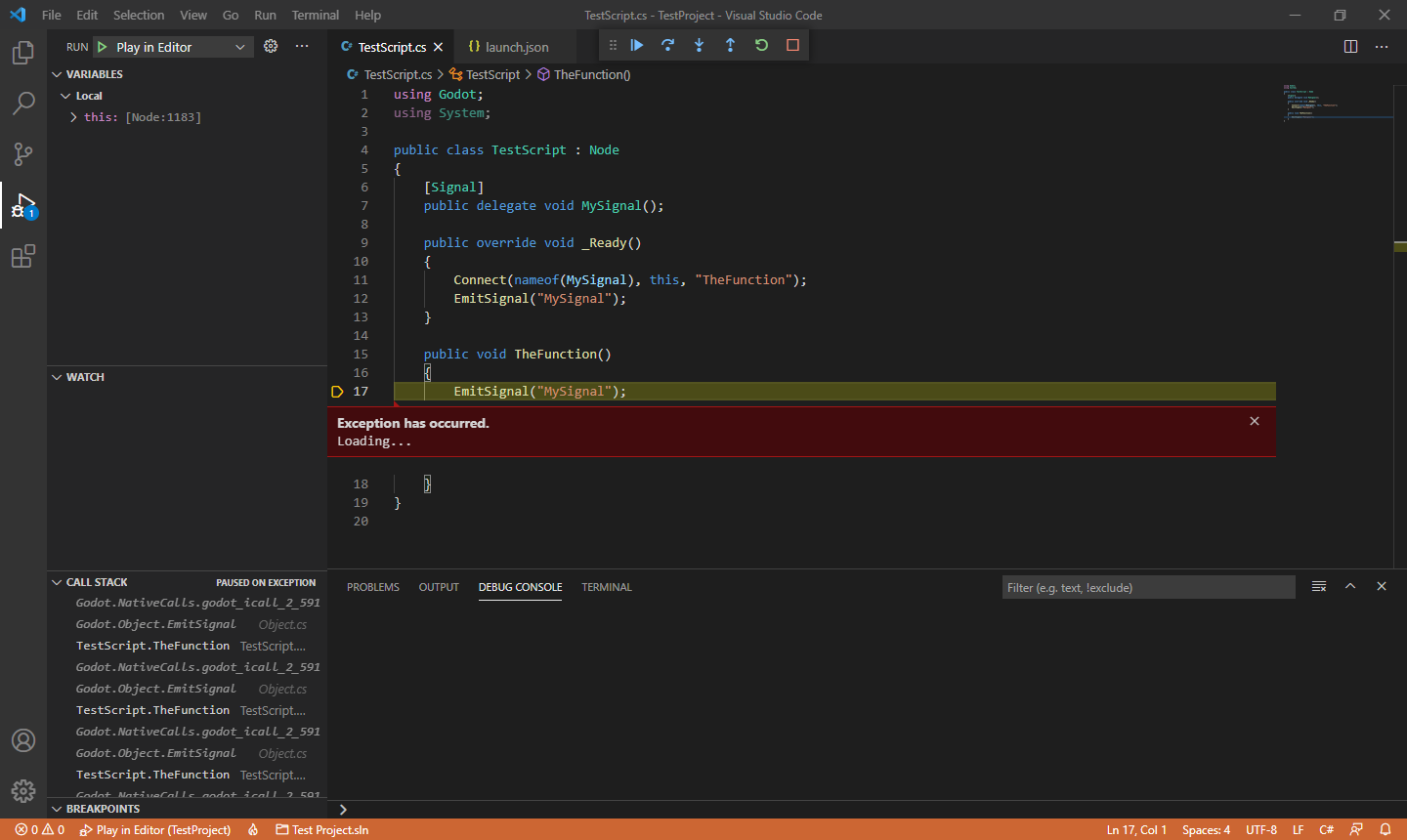 C# StackOverflowException does not load in VS Code. · Issue #46329 ...