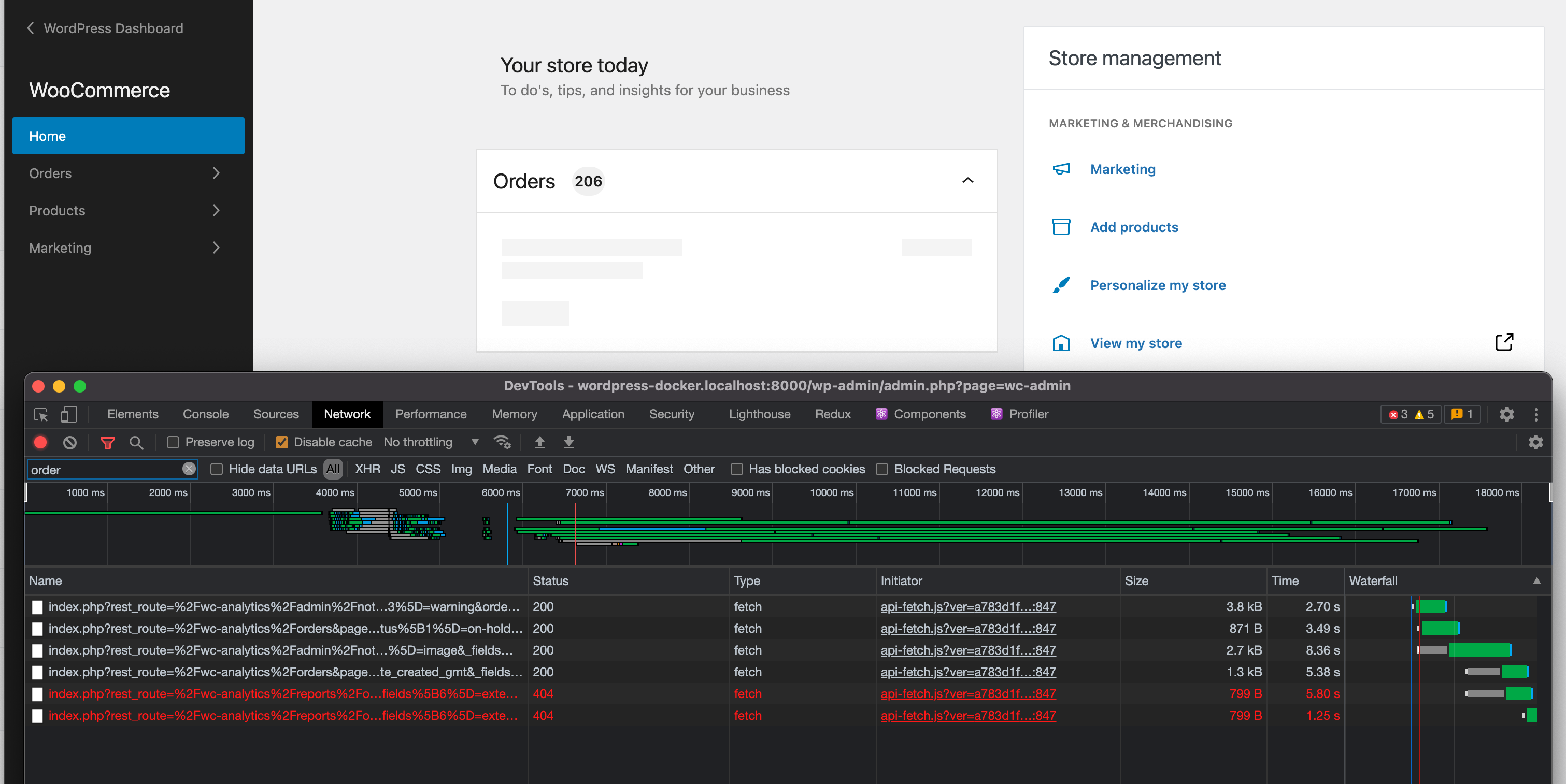 Orders panel forever loading when disabling Analytics · Issue 7382