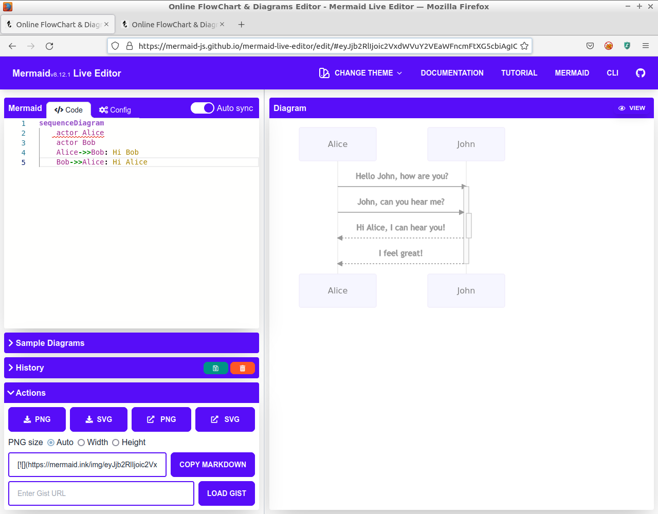 No actor in sequence diagram in live editor · Issue #2344 · mermaid-js ...