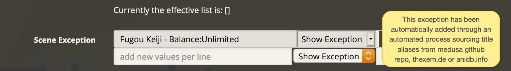 [UI Bug] Unable to delete scene exceptions - auto added · Issue #7944 ...