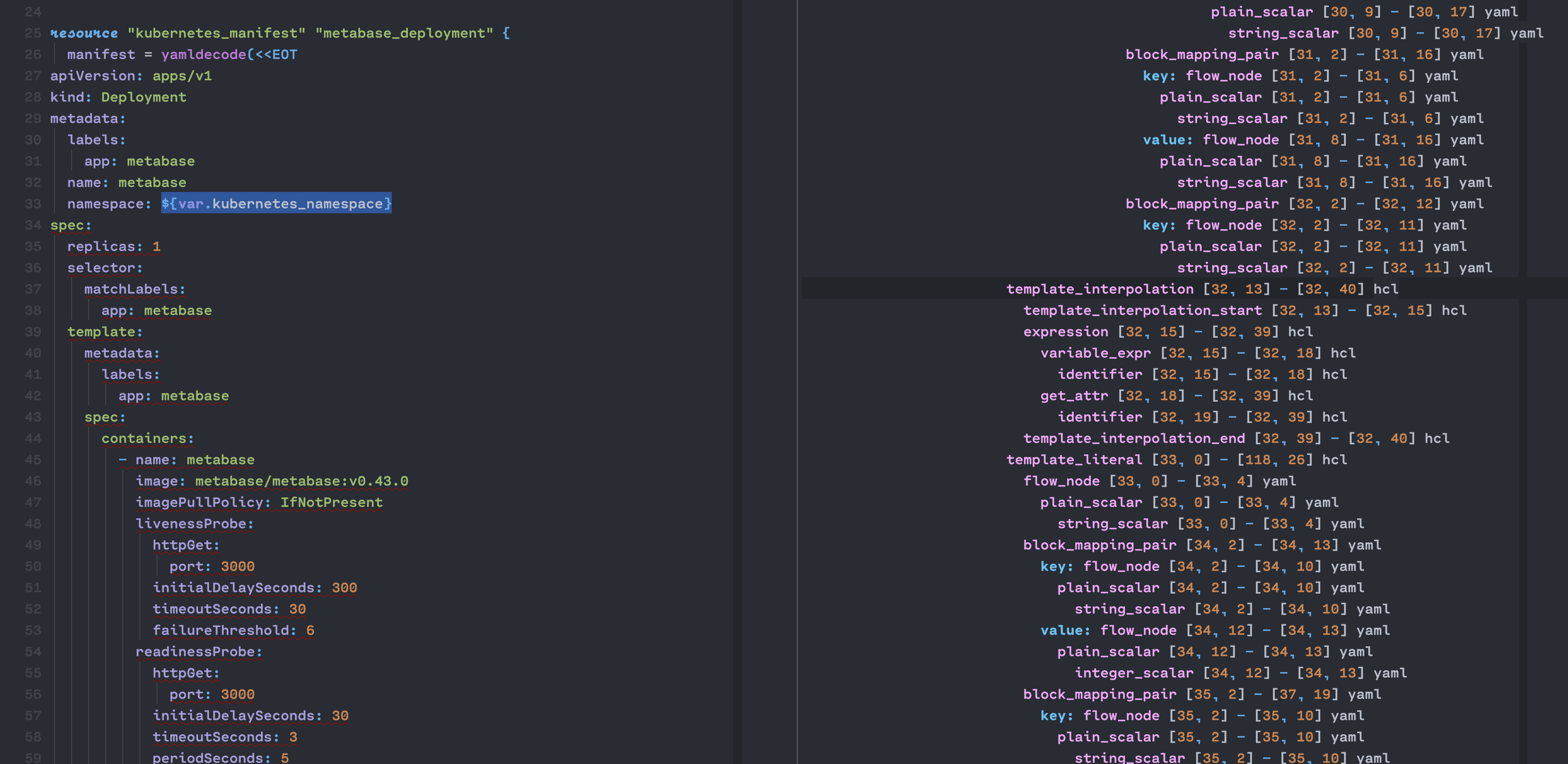 Using string interpolation in injected yaml in HCL shows injections as ...