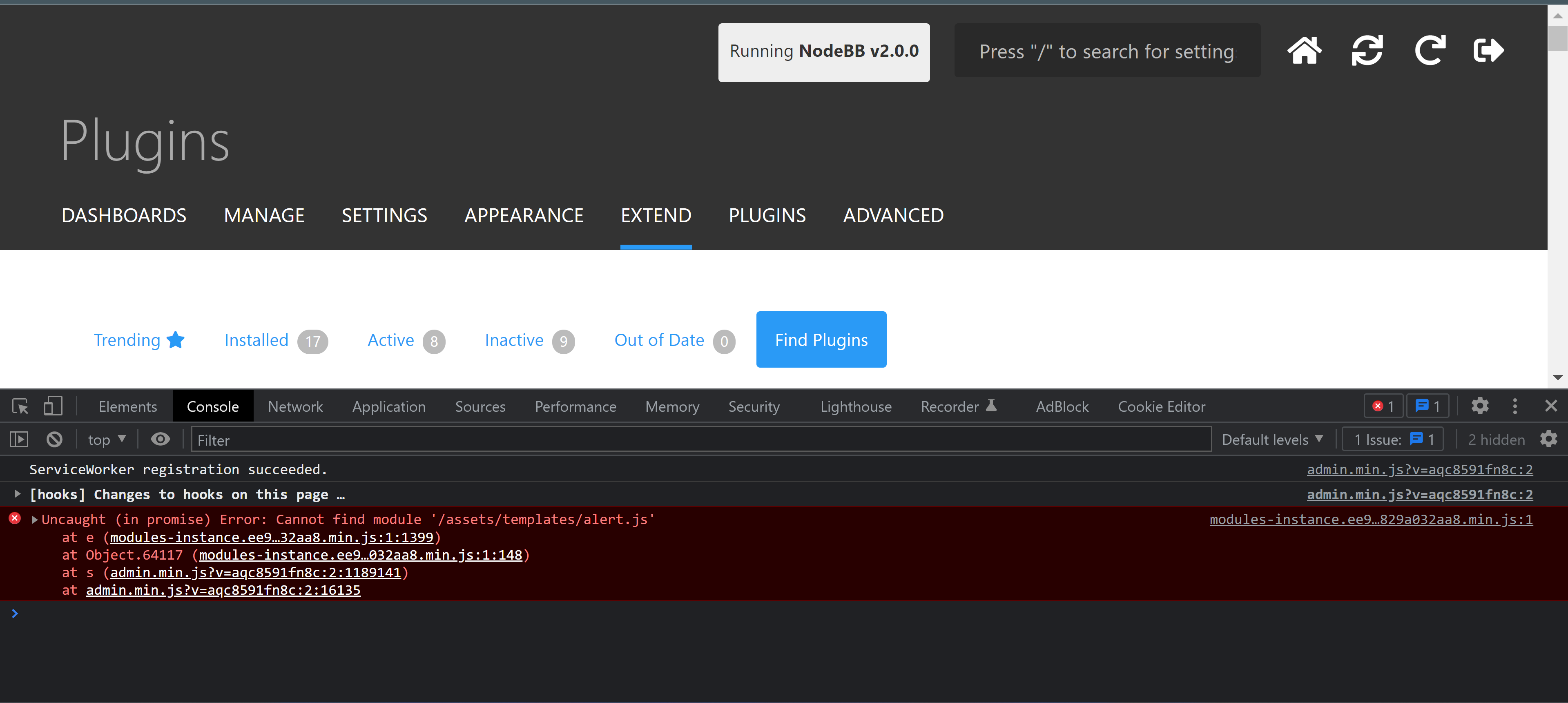 Rebuild & Restart buttons are not working · Issue #10620 · NodeBB ...