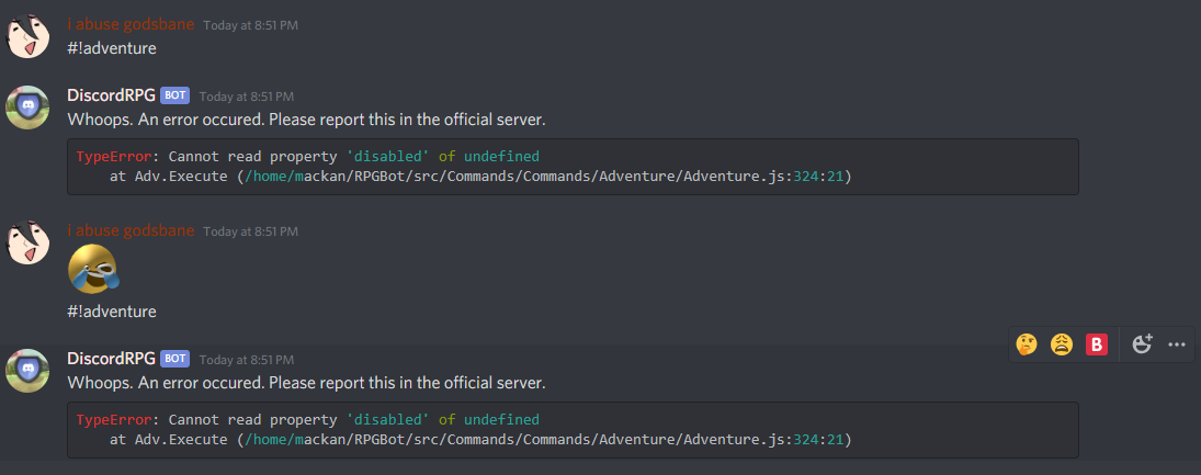 Adventure Bug on private channels · Issue #913 · DiscordDungeons/Bugs ...