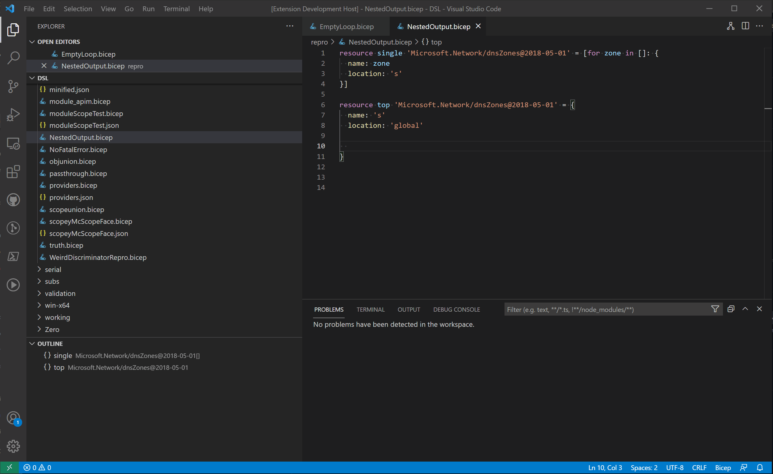 [Regression] Typing "res" inside a resource body does not bring up the ...
