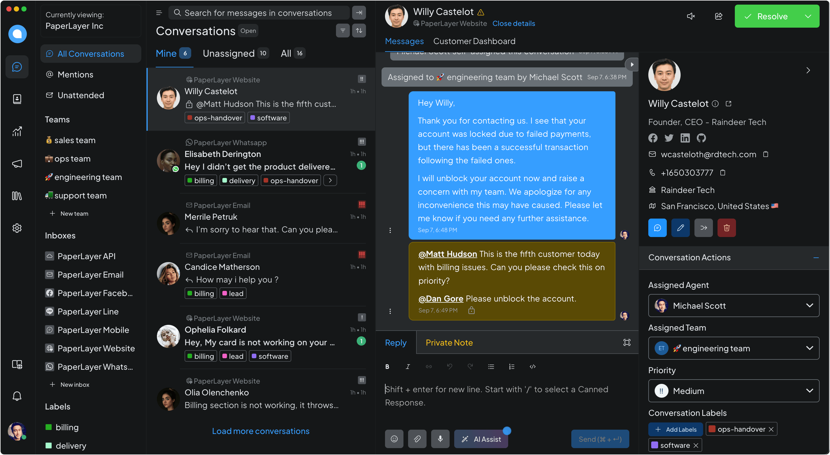 Chat dashboard