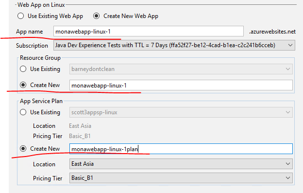 [IntelliJ] Run on Web App(Linux)->Issue for creating a Web App using ...