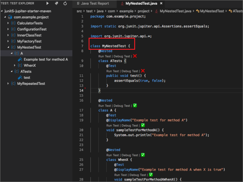 The class which only contains nested classes can't show code lens ...