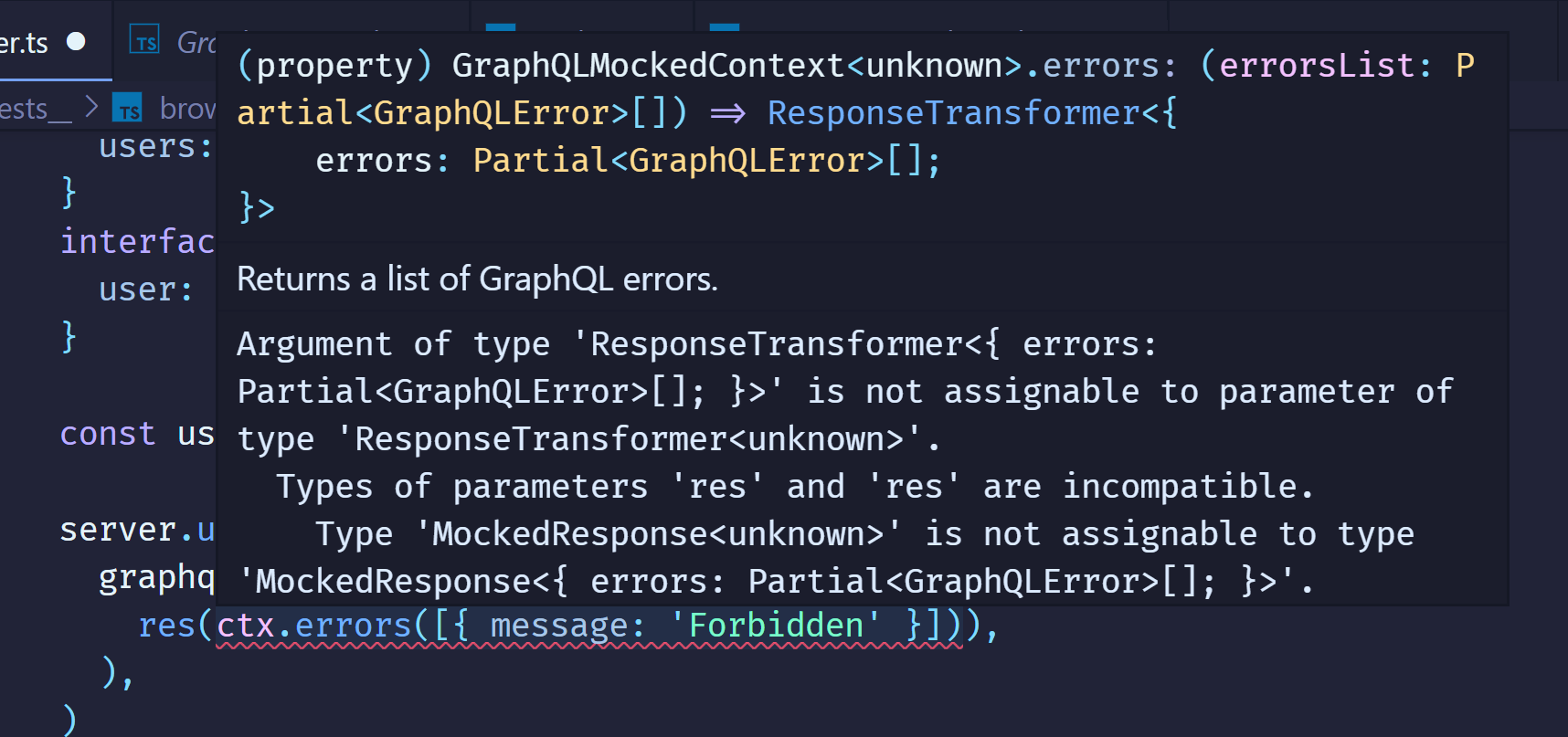 Typescript errors when using ctx.errors in GraphQL mocking · Issue #381 ...