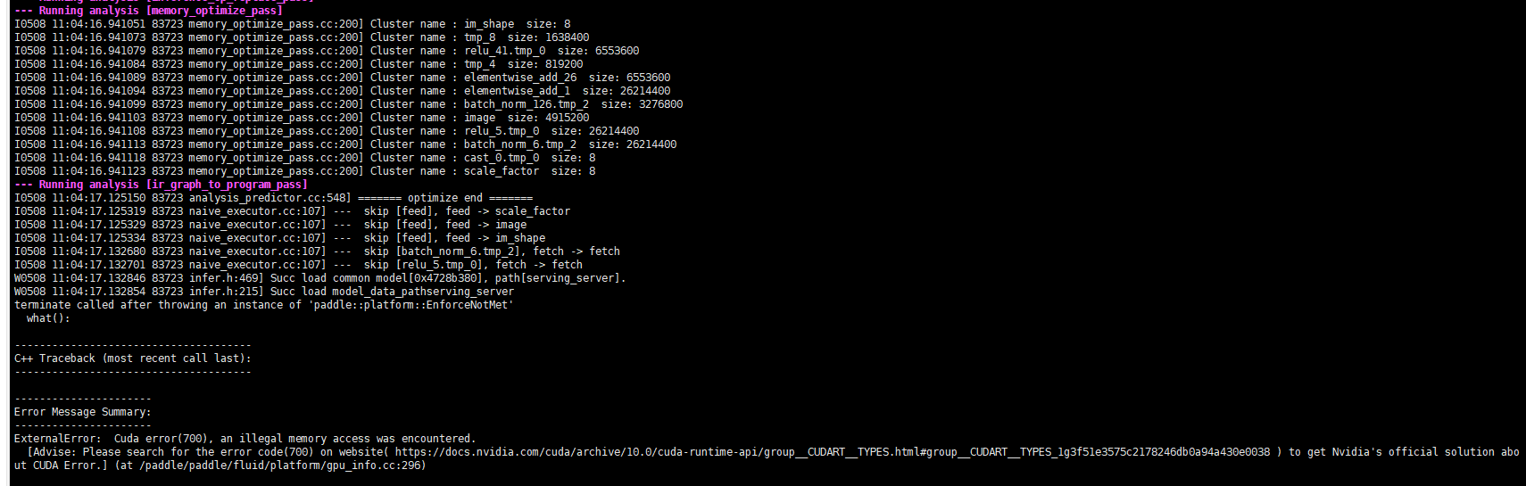 GPU预测 Cuda error(700), an illegal memory access was encountered.使用CPU正常 ...