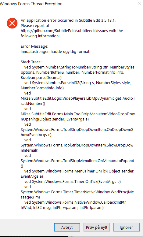 Throws error when opening dropdown menus · Issue #4792 · SubtitleEdit ...