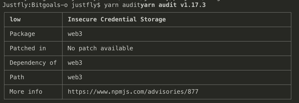 I Have Checked My Project With Yarn Audit And Found Low Vulnerability In Web3 Issue 3039 Chainsafe Web3 Js Github