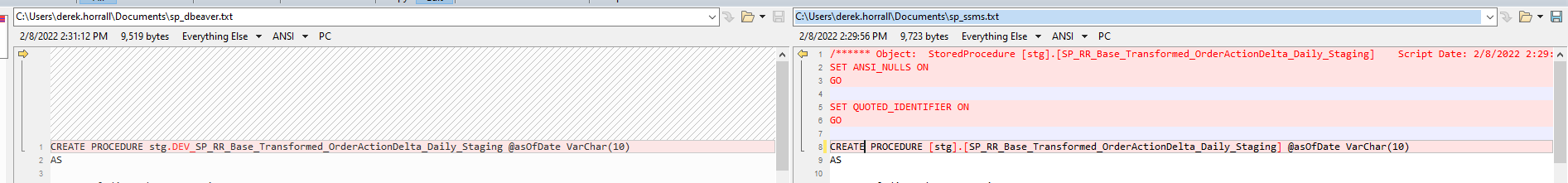 Azure SQL Server: A Renamed Stored Procedure outside of DBEAVER is not ...