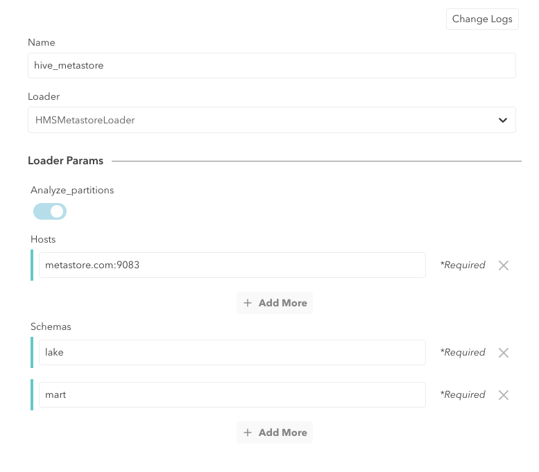 Hive Metastore Loader Load only specific schemas, configure partition