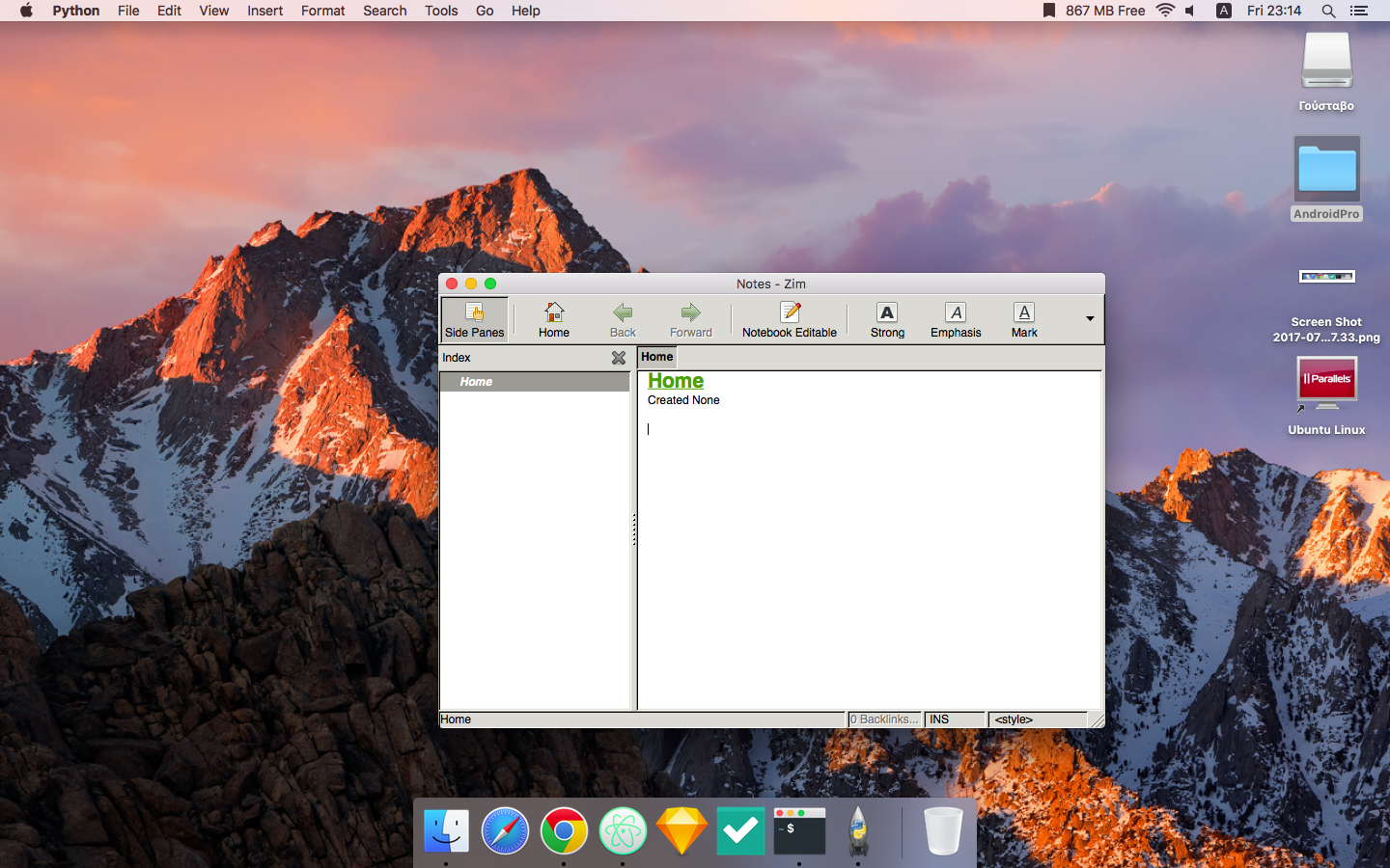 Zim doesn't work on macOS Sierra, so it gave Python errors on terminal ...