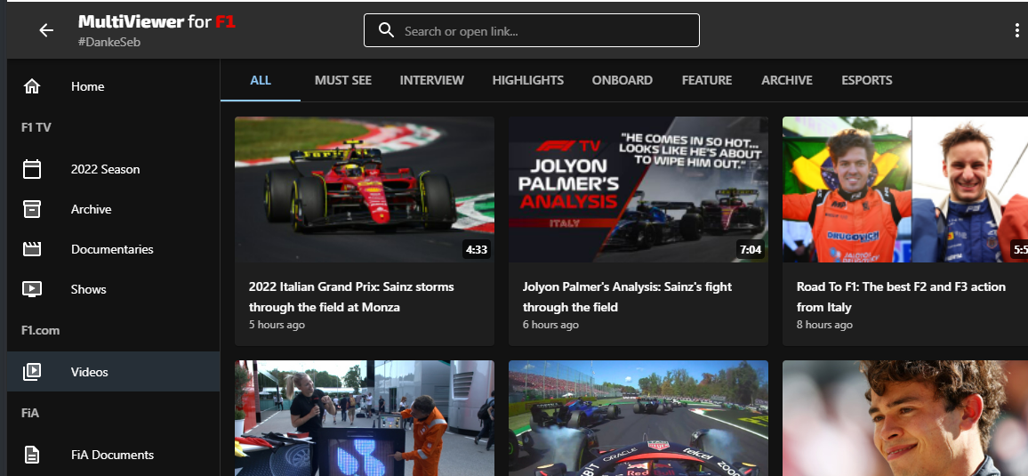 Grid layout with thumbnails for HOME and F1TV, like F1.com Videos ...