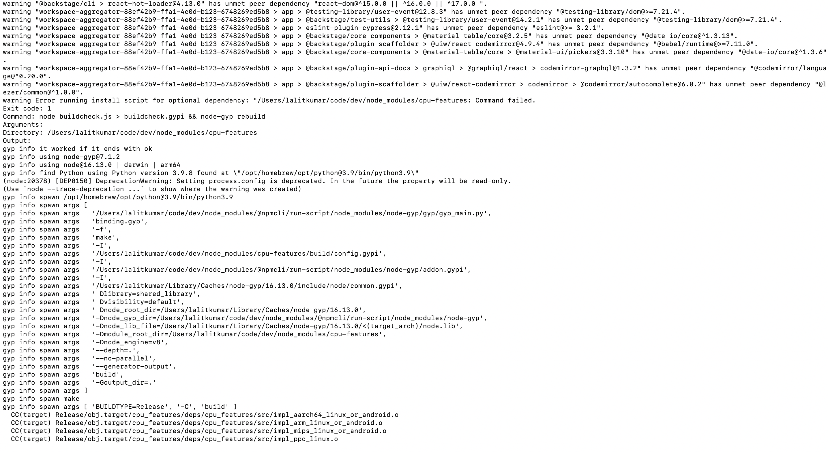 Backstage installation on mac cpu-features node-gyp · Issue #12221 ...