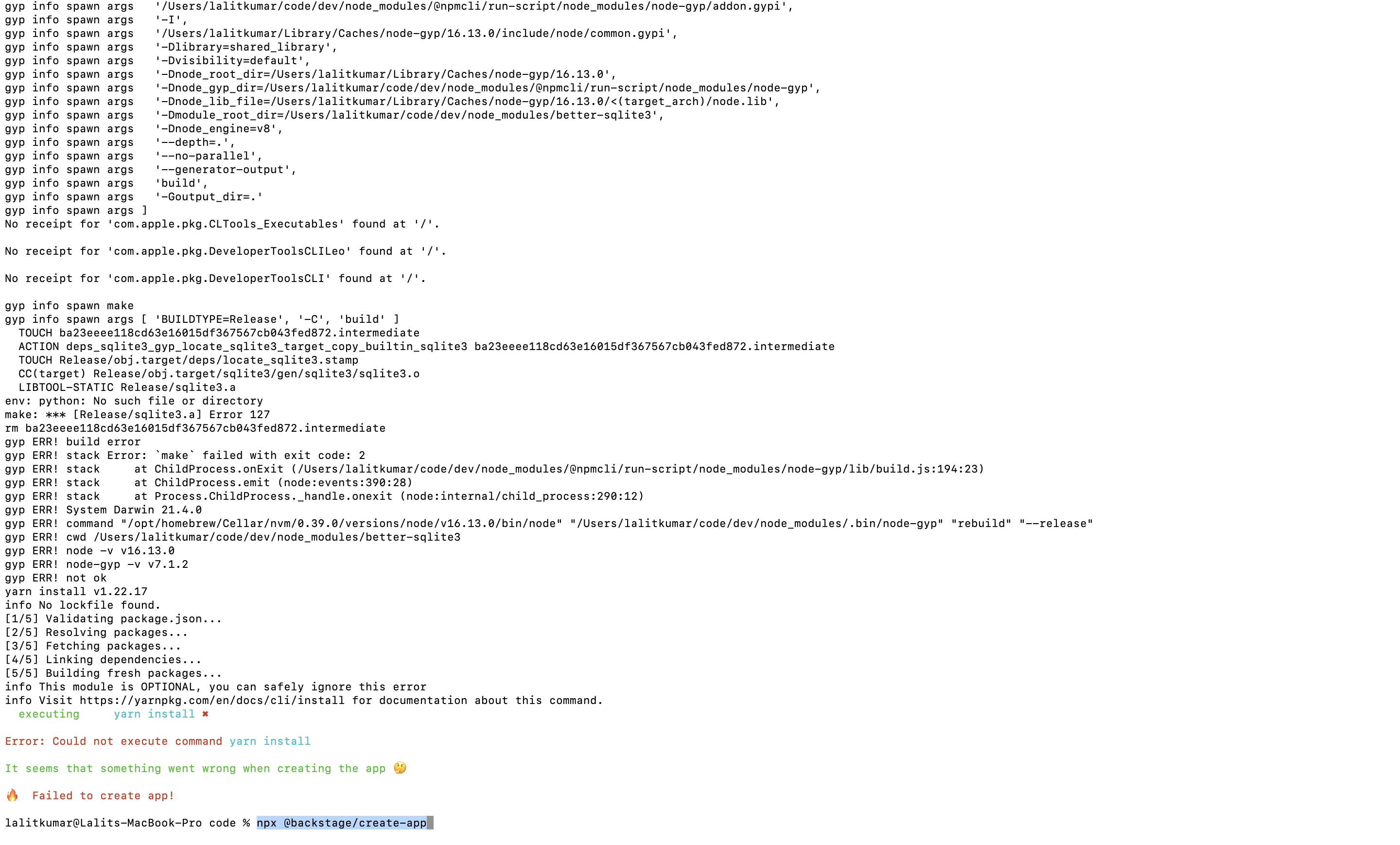 Backstage installation on mac cpu-features node-gyp · Issue #12221 ...