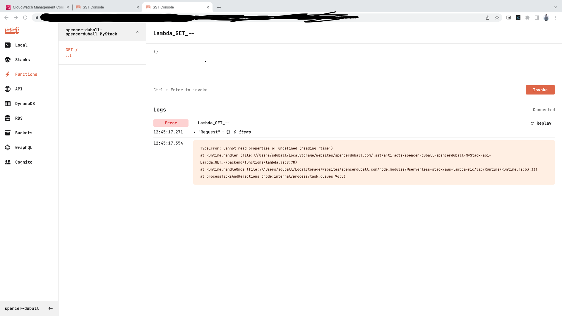 Live Lambda Dev errors with no `event.requestContext.time` · Issue