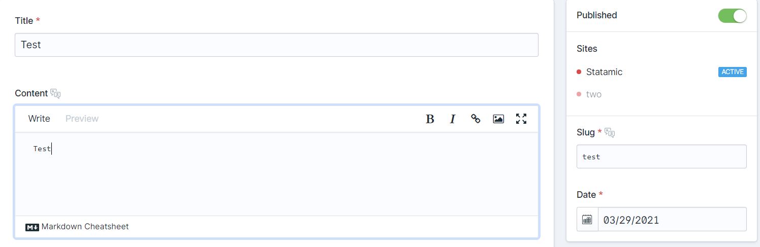 Create Entry ‹ Test ‹ Collections ‹ Statamic 1