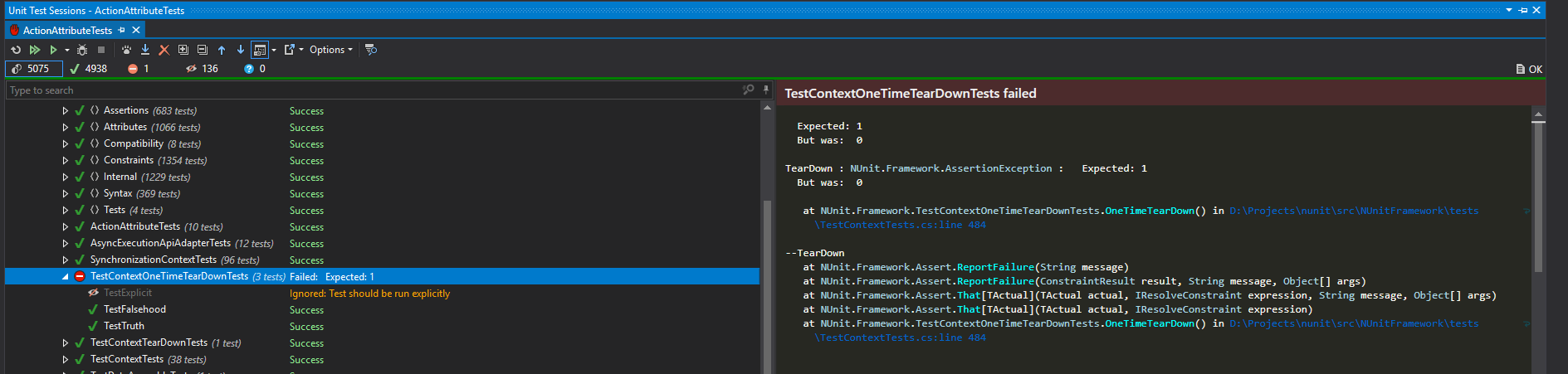 Different test runners show different results for NUnit.Framework ...