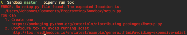 tox output missing setup.py