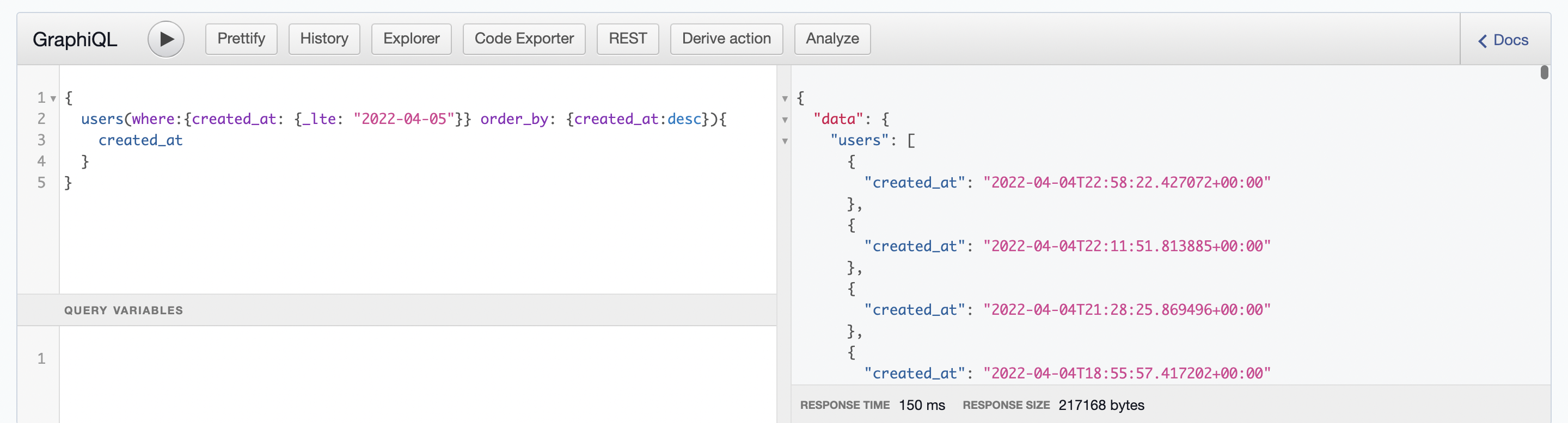Hasura's _lte filter not returning the equal to part with dates, just