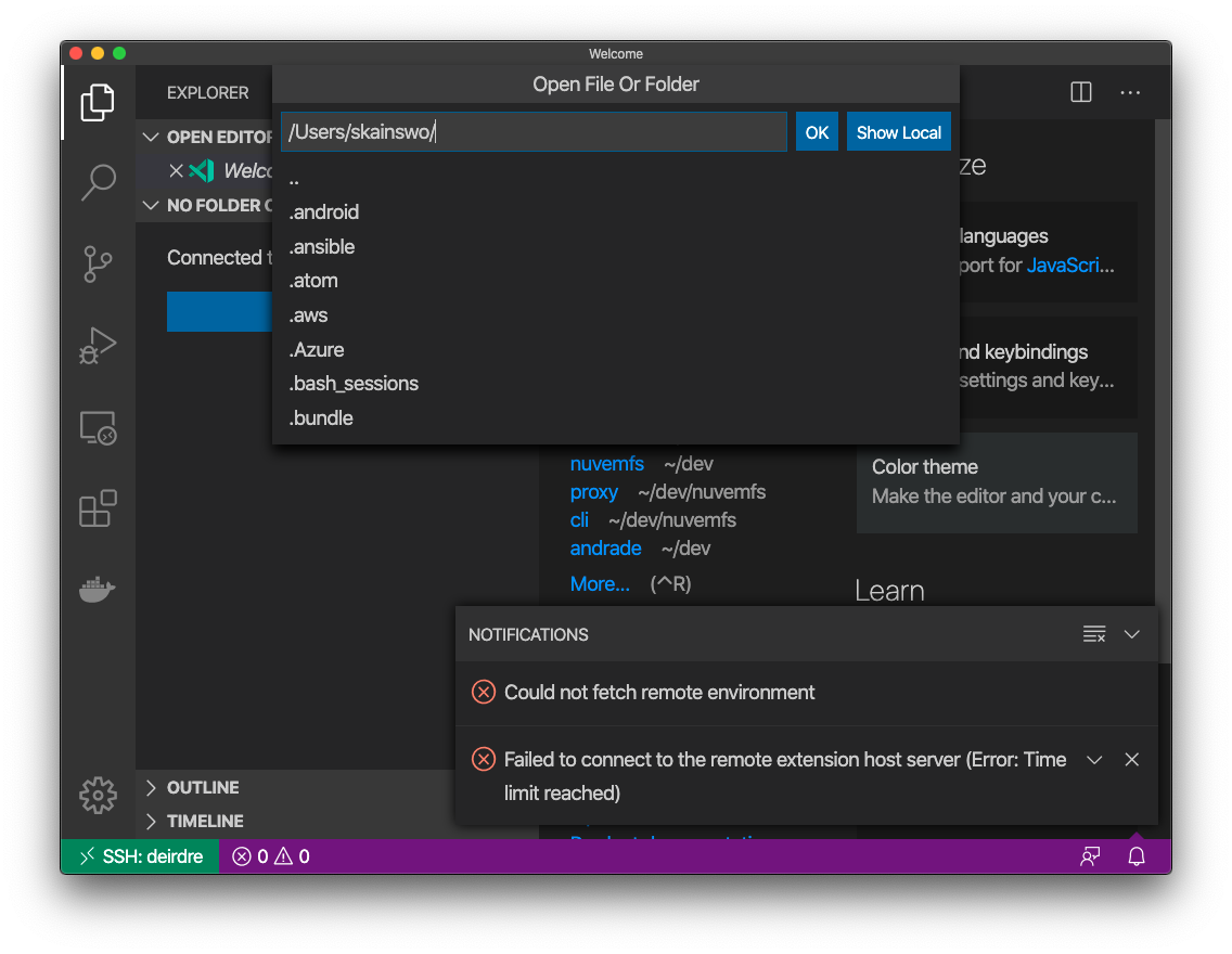 UI left in inconsistent state after SSH remote connection fails · Issue ...