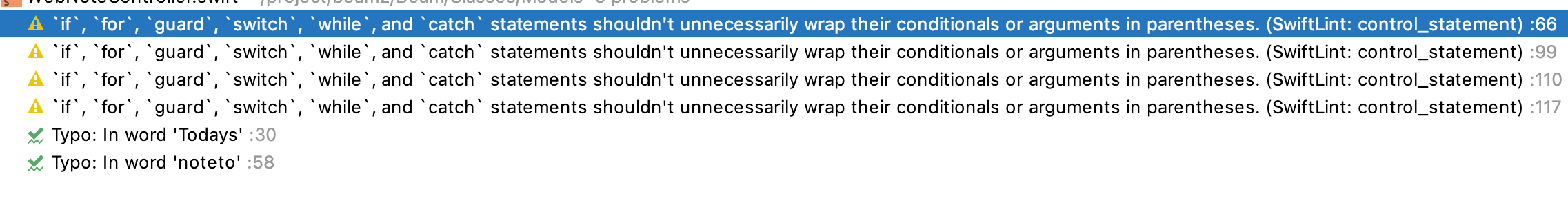 swiftlint ide warnings
