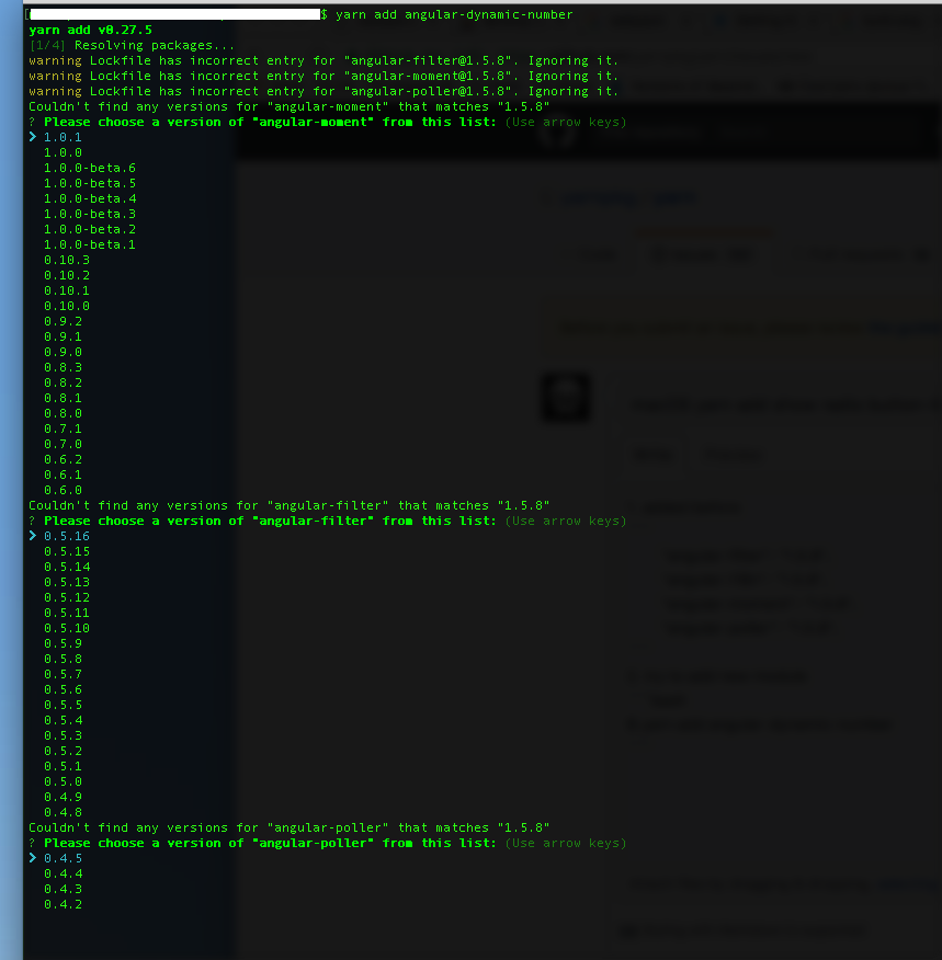 [macOS] yarn show in console radiobuttonlist from other packages