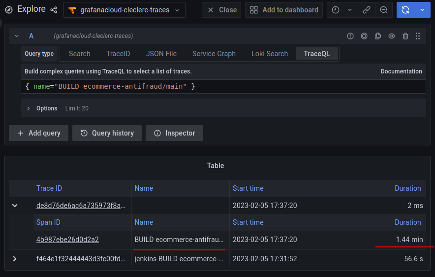 [Grafana Cloud Traces] Traces search returns missing trace name and ...