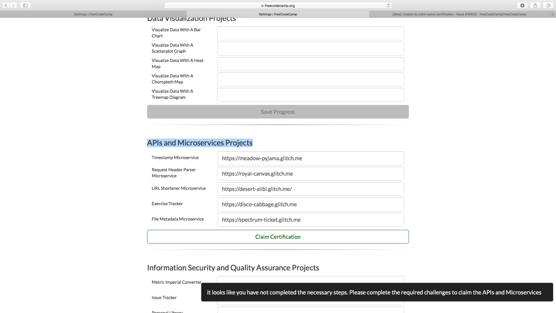 Cannot claim certificate with all projects complete · Issue #17627 ...