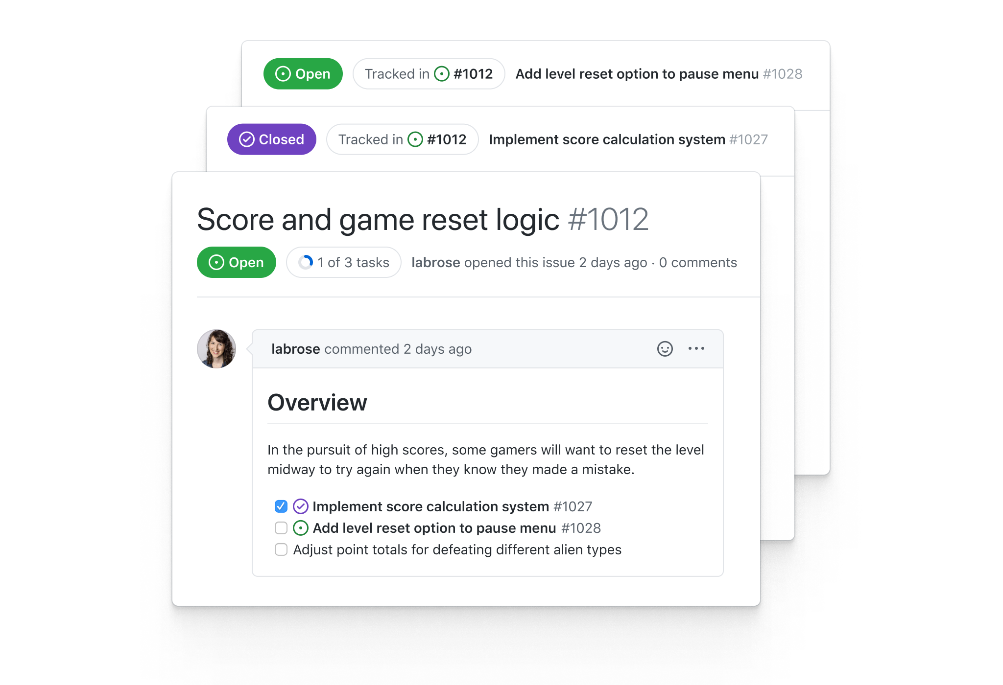 View the progress of your issues and see how work is related with task lists