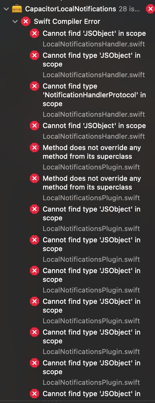 React - local notifications fail to build on iOS: type JSObject ...