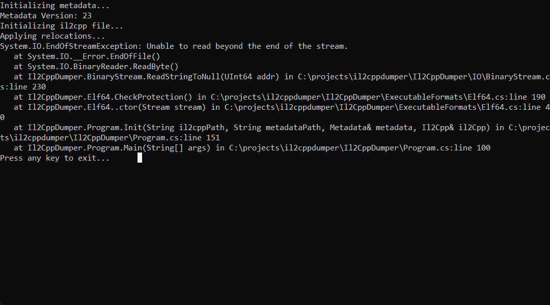 Unable to read beyond the end of the stream. · Issue #480 · Perfare ...
