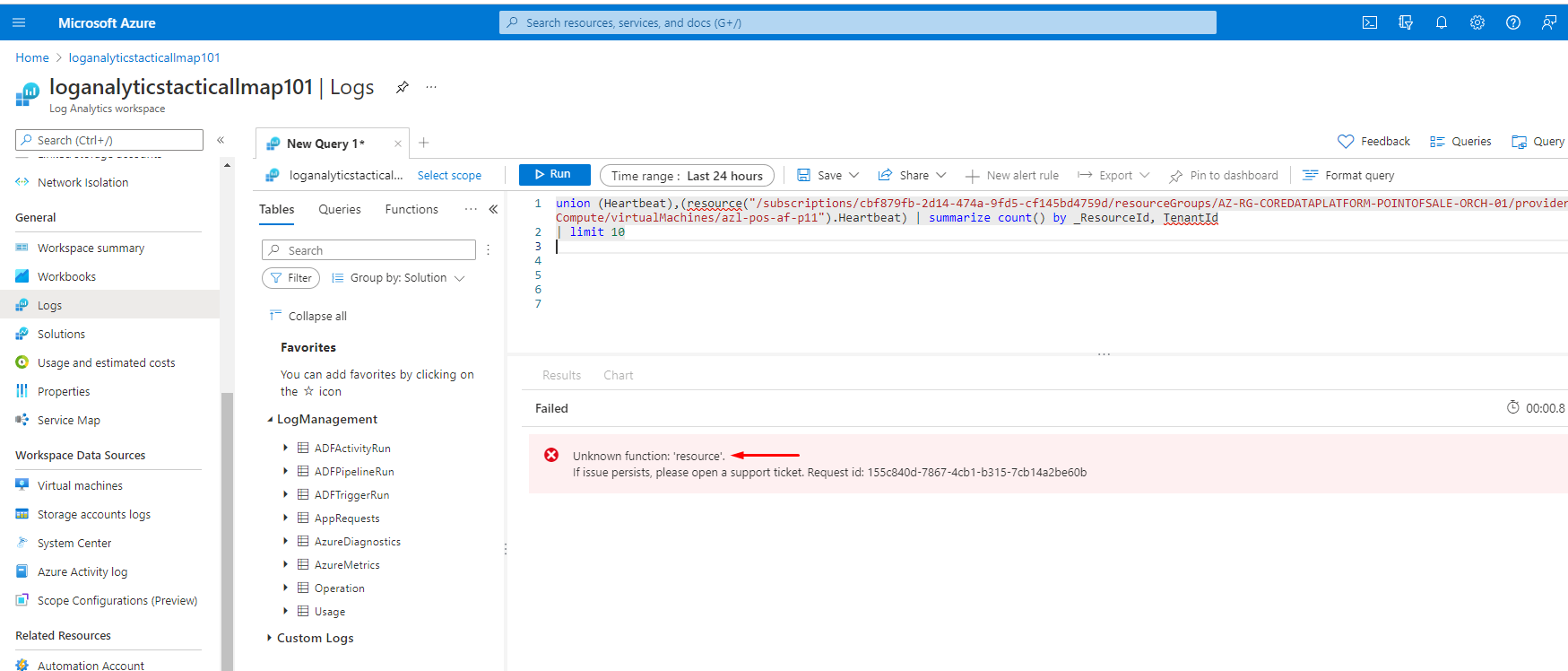 Resource expression/function is unknown in KQL via Log Analytics ...