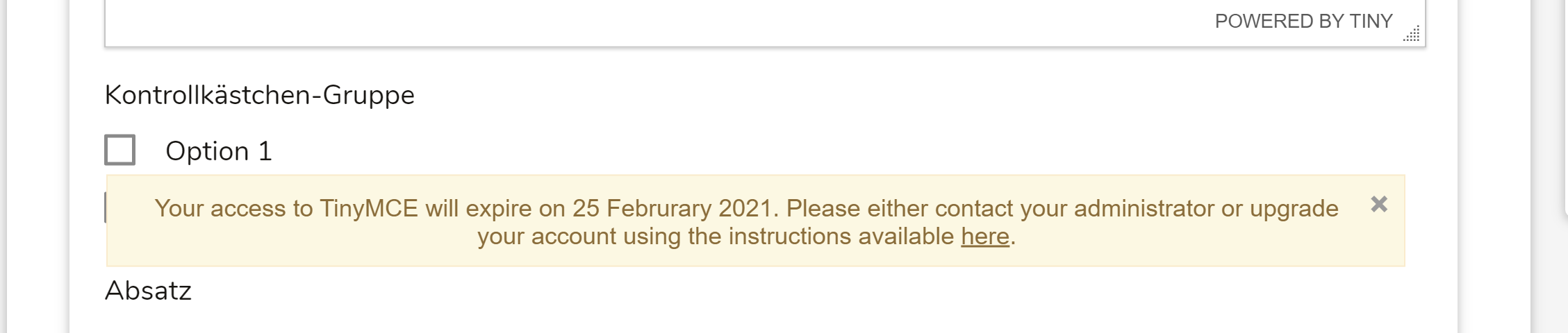 Your access to TinyMCE will expire on 25 Februrary 2021. · Issue #1165 ...