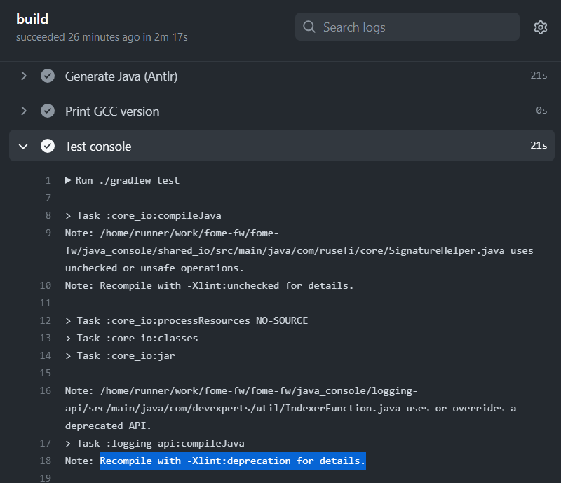 java console build reports