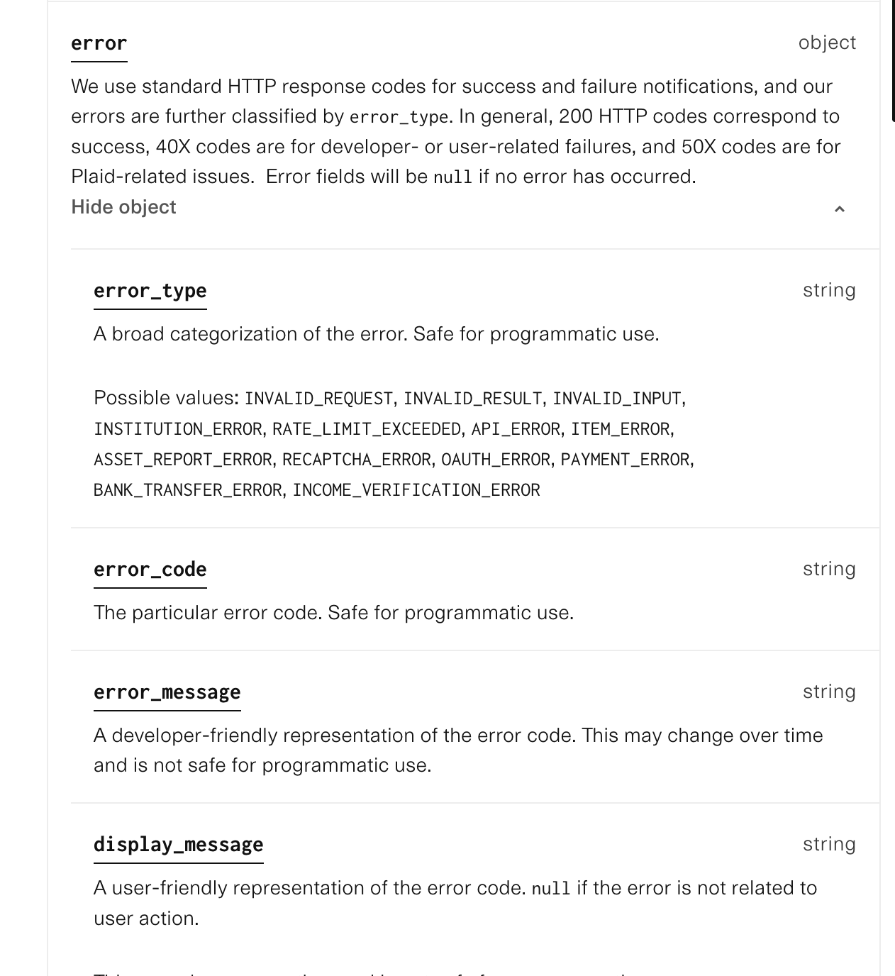 Plaid `/item/get` error type is using default Javascript Error class