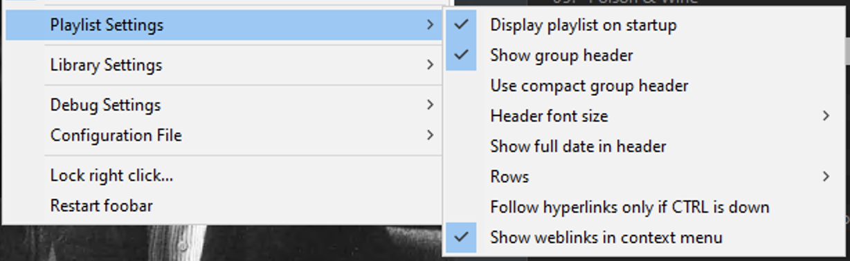 Playlist settings menu