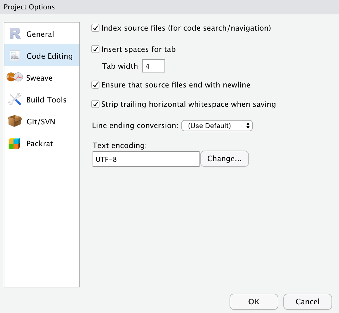 Tab for spaces proj and global setting doesn't seem to followed in Rmd ...