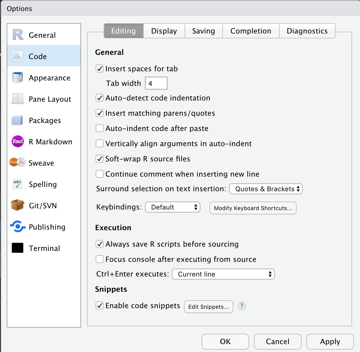 Tab for spaces proj and global setting doesn't seem to followed in Rmd ...